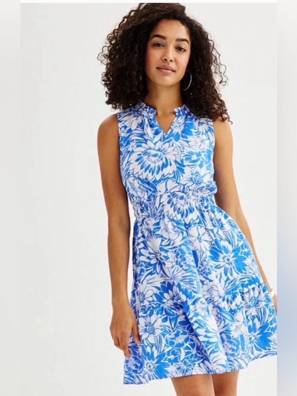Sonoma Goods For Life Blue Floral Sleeveless Ruffle Mini Dress Sz Small